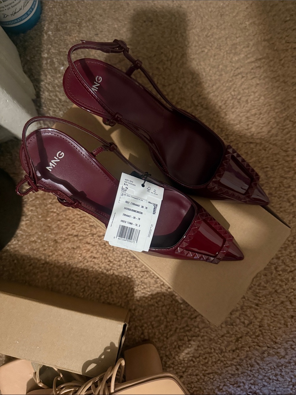 Mango Burgundy Pointed Patent Slingback Heels - Picture 1 of 2